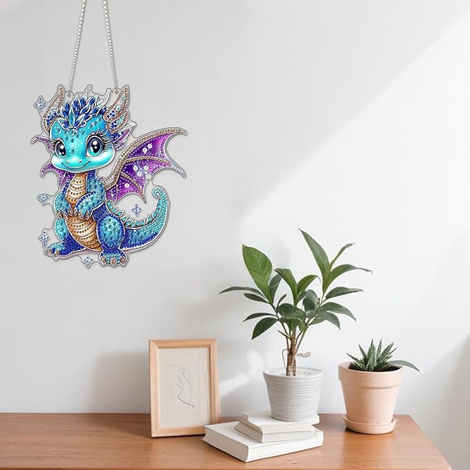 NAIMOER Diamond Art Hanging Kits for Adults, Dragon Diamond Art Suncatchers, 5D Special Shape Fall Diamond Painting Pendant Window Ornament Gifts for Home Garden Door Wall Decor