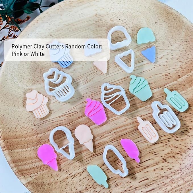 Xaekicr 7 PCS Cute Dessert Polymer Clay Cutters Set – Ice Cream, Cupcake, Cake Slice Clay Earring Cutters – DIY Polymer Clay Molds & Clay Tools for Jewelry Making