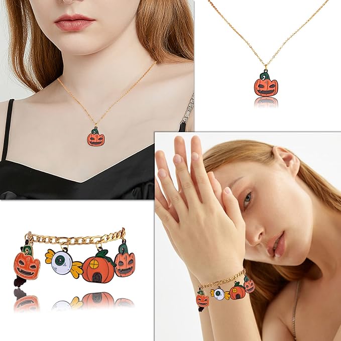WEWAYSMILE 28Pcs Halloween Charm Pumpkin Charm Pendant Magic Hat Cake Spooky Pumpkin Halloween Jewelry Making Kit for Jewelry Making DIY Necklace Bracelet Earring Accessories