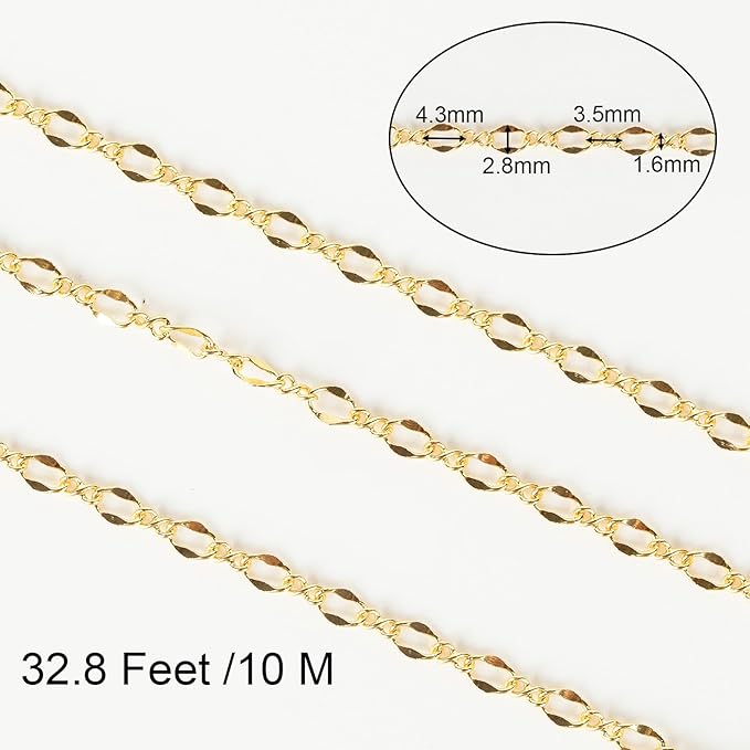Jabogrii 32.8 Feet Lip Jewelry Making Chains Bulk 18K Gold Plated Brass Chain for Jewelry Making DIY Craft Chain Roll