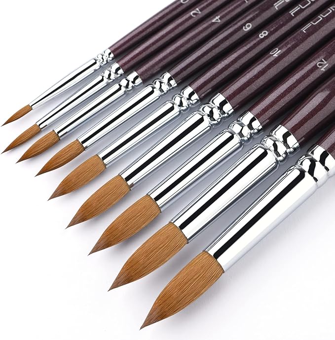 Sable Watercolor Brushes 9pcs Professional Superior Kolinsky Watercolor Paint Brushes for Artists Round Pointed Oval Wash for Watercolor Acrylics Gouache Inks Painting