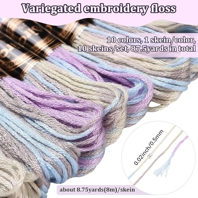 10 Skeins 6 Strands Purple Hand Variegated Embroidery Floss Gradient Cross Stitch Thread Friendship Bracelet String Yarn Bracelets Threads Bulk for Sewing Crochet Crafts Stitching Jewelry