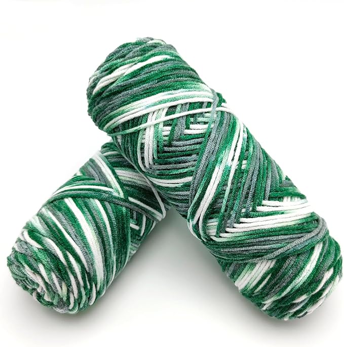 5-Ply Variegated Yarn 200g/2pcs, Acrylic 100%, Chunky Weight 2.5mm, Soft & Cozy, Vibrant Colors, Full Hand Feel for Knitting Sweaters, Scarves, Shawls, Hats (2#Green White)