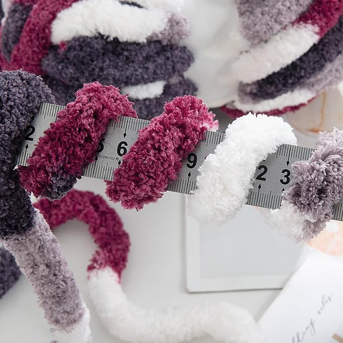 MABOZOO Tie Dye Chunky Yarn for Crocheting 8 Pack,Fluffy Jumbo Chenille Yarn,Soft Plush Yarn Bulky,Giant Thick Fuzzy Yarn for Hand Knitting or Arm Knitting,Purple Multi (26 yds,8 oz Each Skein)
