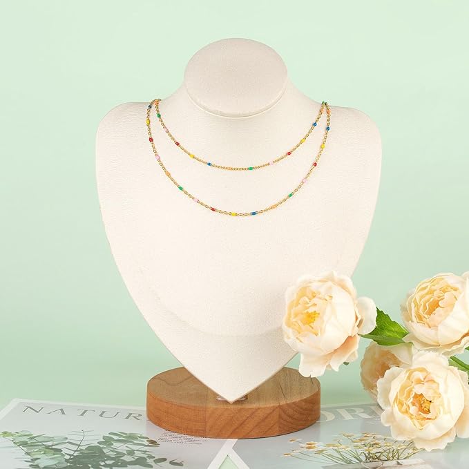 KYUNHOO 16.4 Feet Gold Jewelry Chains for Necklaces Crafting Multicolor Enamel Bead Chain Roll Soldered Stainless Steel Chain for Jewelry Making with Lobster Clasps Jump Rings