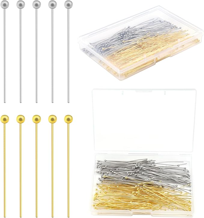 200 Pcs 50mm Straight Ball Pins for Craft Earring Bracelet Necklace Pendant DIY Jewelry Making, Platinum & Gold Color