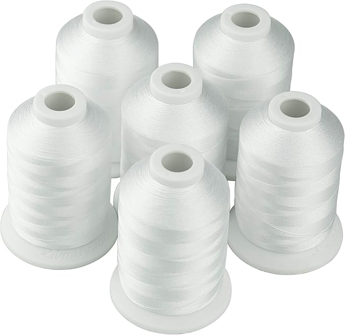 Simthread 6 Polyester White Machine Embroidery Threads 1000M(1100Yards) Compatible with Brother, Babylock, Janome, Pfaff, Singer, Bernina and Other Home Machines (White)