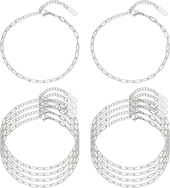Swyabi 10 PCS Charm Bracelet Chain 6.5 Inch Stainless Steel Paperclip Chain Bracelets Set for Men Women DIY Bracelets Crafts