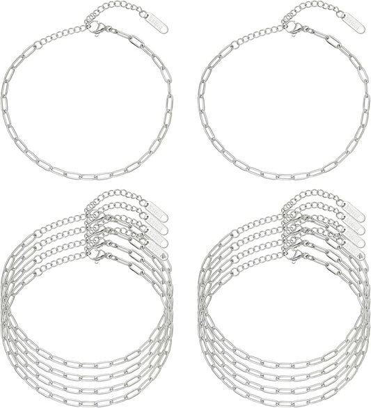 Swyabi 10 PCS Charm Bracelet Chain 6.5 Inch Stainless Steel Paperclip Chain Bracelets Set for Men Women DIY Bracelets Crafts