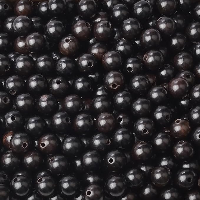 8mm Massive Beads Natural Wooden Round Loose Beads Jewelry Making with Thread 200 PCS(Black Ebony Wood, 8mm)