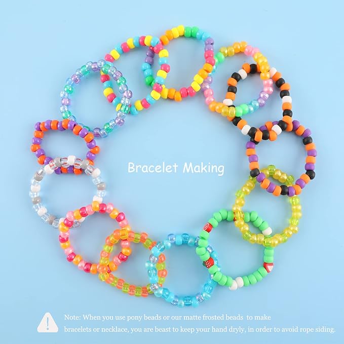 Miss Rabbit 28 Color 9 mm Pony Beads for Bracelet Making Kit, Matte Frosted Kandi Beads for Jewelry Making Hair Braids Crafts School Gift with Rubber Band＆Hair Beader (Include organizing Box)