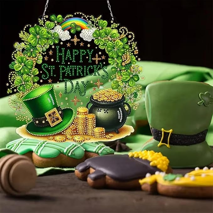 Hanging Diamonds Art kit for Adult,Saint Patrick Wreath Pendant Diamonds Painting Art Kit,7.0x6.8inch Acrylic Diamonds Painting Board Kit Ornament, Special Crystal Diamond Hanging Ornament