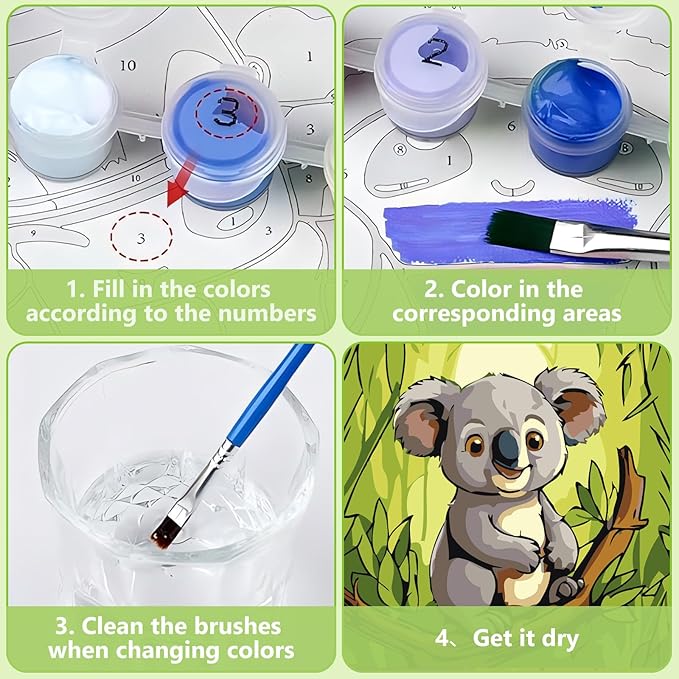 Reivworl Paint by Numbers Kit for Kids with Frame and Easel, Koala Paint by Number for Kids Age 6-8-12, Paint by Numbers Kits for Gifts and Home Decor - 8X8Inch