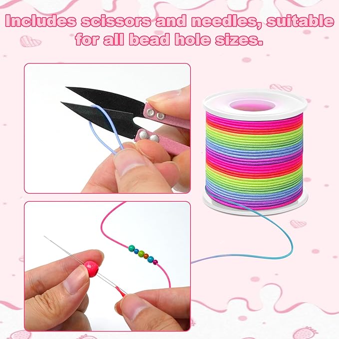Stretchy String for Bracelets, Necklaces, Bead Stringing, Jewelry Making, Hair Braiding, and Crafts. Diameter: 1mm, Length: 330 Feet, Rainbow and Black (2 Pieces)