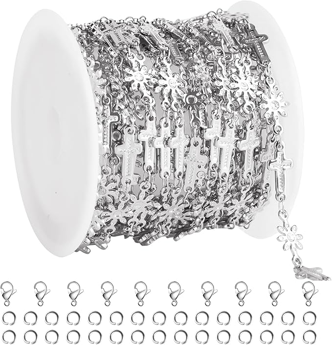 GTVOODX Stainless Steel Chain Bulk 4 Meters Thick Chunky Cross Flower Link Chain Roll for Permanent Jewelry Making Necklace Bracelet DIY