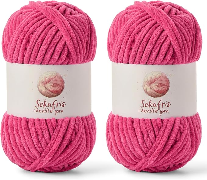 2 Pack Chunky Chenille Yarn for Crocheting, Baby Yarn for Crocheting Soft Blanket, 174.9 yds /7 oz Crochet Yarn, Bulky 5 Amigurumi Yarns, Fluffy Velvet Yarns for Knitting Crafts (2 Rose)