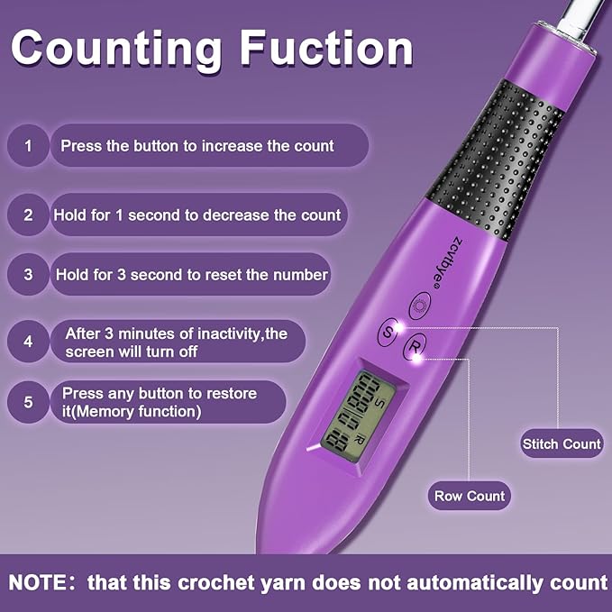 Light Up Crochet Hook Set with Digital Counter, 18 Size Interchangeable Ergonomic Crochet Hooks (2.0–14.0mm), USB Rechargeable Lighted Crochet Hook Kit with Case for Arthritic Hands & Beginners
