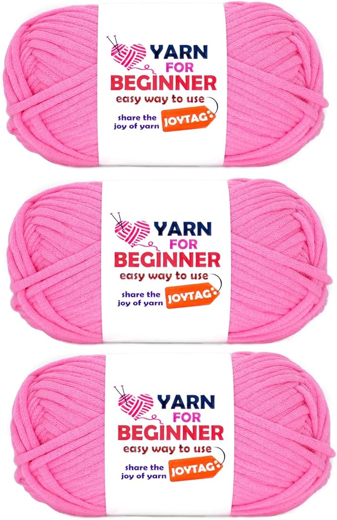 Hot Pink Yarn for Crocheting and Knitting Cotton Crochet Knitting Yarn for Beginners with Easy-to-See Stitches Easy Yarn for Beginners Crochet Kit(3x50g)