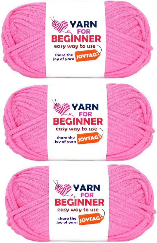 Hot Pink Yarn for Crocheting and Knitting Cotton Crochet Knitting Yarn for Beginners with Easy-to-See Stitches Easy Yarn for Beginners Crochet Kit(3x50g)