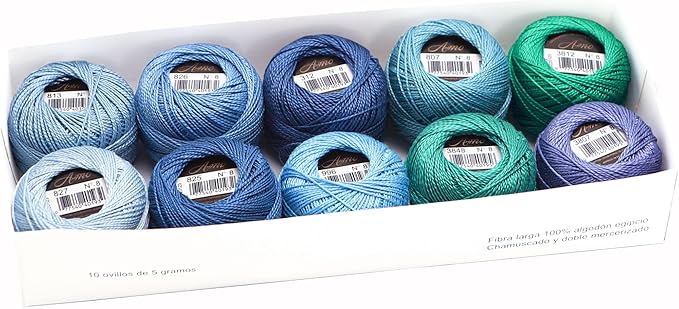 Size 8 Double Mercerized Egyptian Long Staple Cotton Pearl Thread Ball 5 Grams Rainbow Color Embroidery Thread 10 Colors per Box for Crochet Hardanger Cross Stitch Hand Embroidery (Set Y)