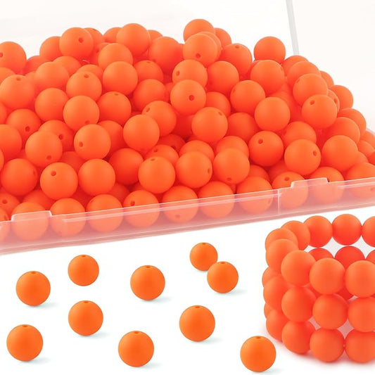 150Pcs 15mm Silicone Beads for Keychain Making Bracelet Necklace, Bulk Round Silicone Beads for Pens(Orange)