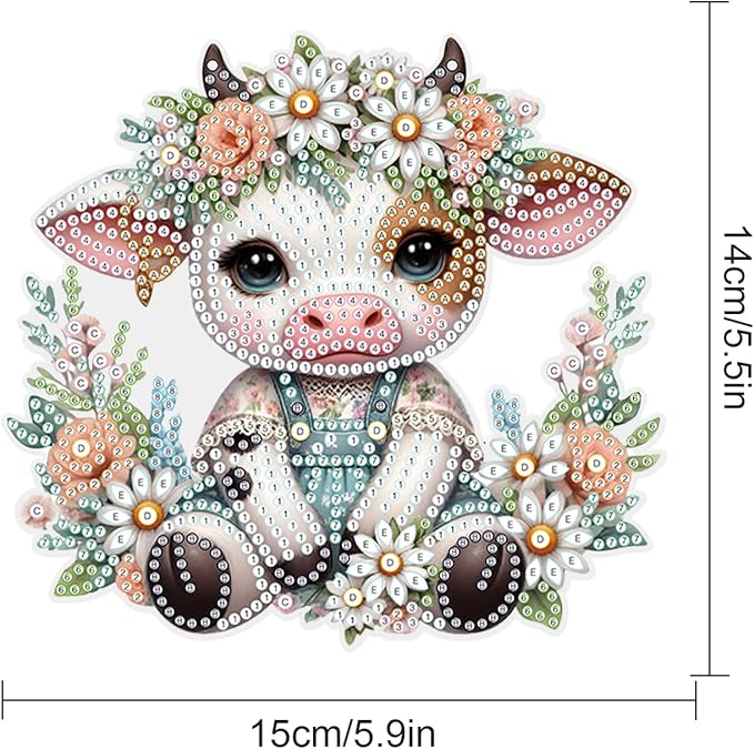 AiYuanzsh Cow Calf Diamond Painting Hanging Kit, 5D DIY Acrylic Special Shaped Diamond Art Pendant Ornament for Wall, Door, or Garden Decor, Cute Farm Animal Diamond Art Kit for Adults
