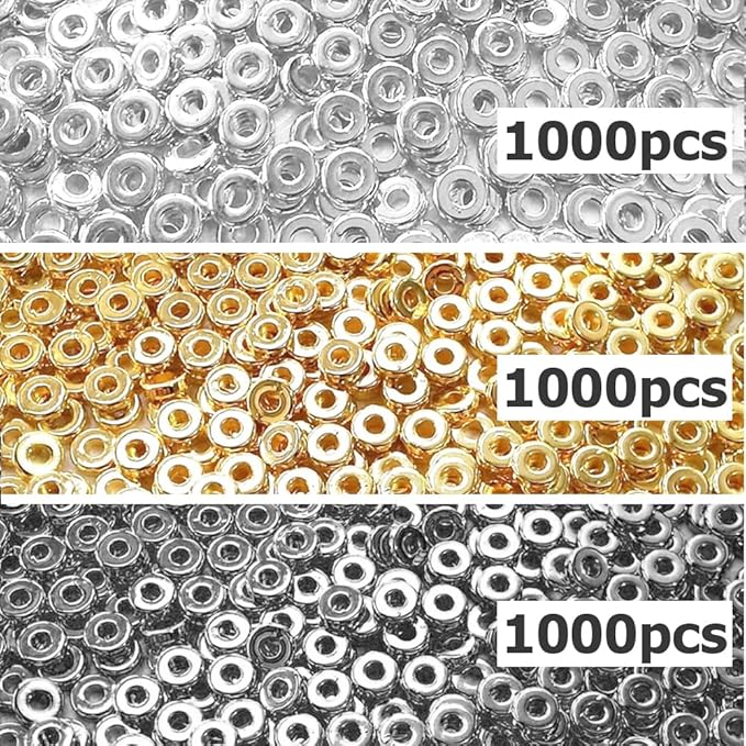 6mm Flat Round Spacer Beads, Clay Beads for Bracelets Making Kit, Heishi Polymer Flat Disc Spacer Beads for Jewelry Making, Clay Beads for Jewelry Making Gold Beads Silver (3000pcs)