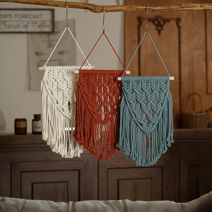 small macrame wall hanging decor boho tapestry for bedroom living room dorm nursery and office, cute aesthetic wall art for small spaces for teen girls and home decor (firebrick red, 16*10 inch)