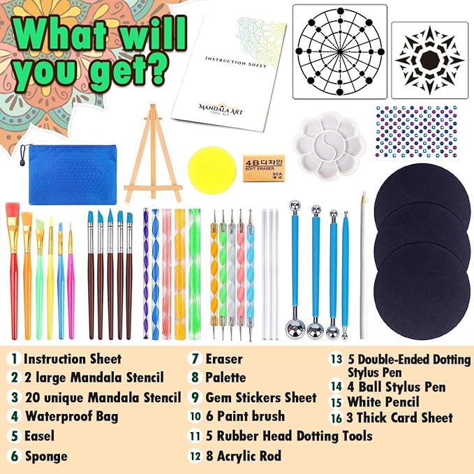 Insnug Mandala Dotting Tools Painting Kit - Rock Dot Paint Stencils Tool Set Art Craft Supplies Kits Tray Brush Zipper Pen for Nail Stone Mandala Arts Drawing Home Decor Activity | Mothers Day Gift
