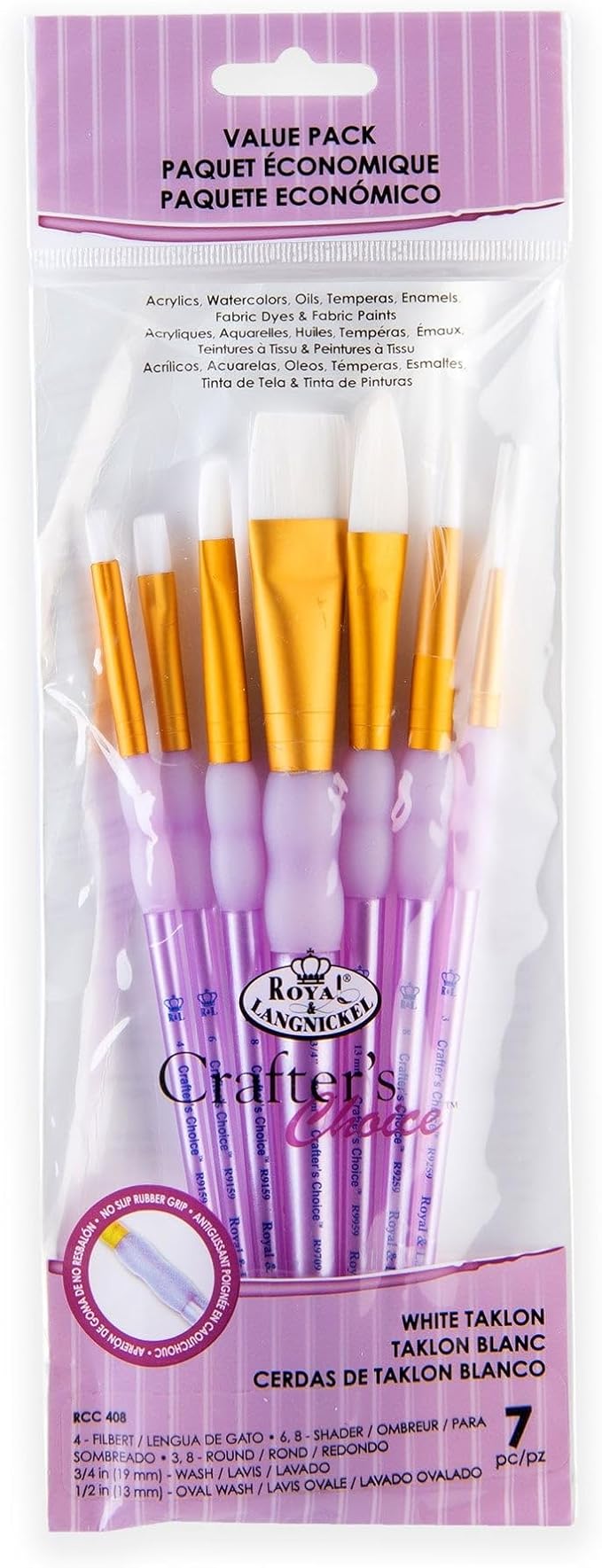 Royal & Langnickel Royal and Langnickel Crafter's Choice Flat Taklon Variety Brush Set - White (Pack of 7)