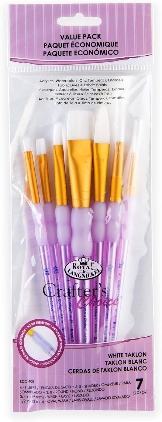 Royal & Langnickel Royal and Langnickel Crafter's Choice Flat Taklon Variety Brush Set - White (Pack of 7)