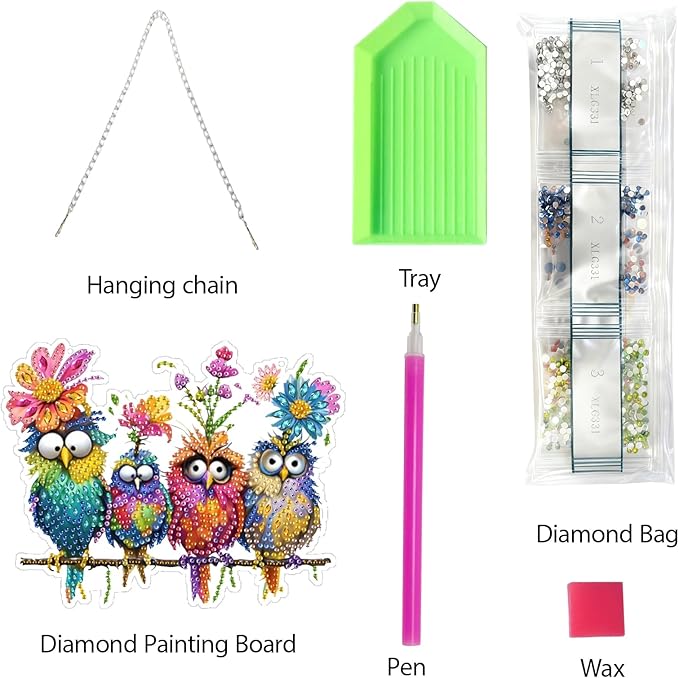 pudinbs Diamond Art Kit for Adult, 5D Diamond Art Painting Window Pendants Home Garden Wall Hanging Kits Hanging Ornament, DIY Acrylic Double Sided Ornaments (Bird)