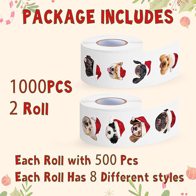 h1vojoxo christmas dog sticker rolls - 1000pcs christmas dog stickers for kids 16 designs xmas cute dogs realistic stickers for craft water bottles holiday cute dogs sticker for envelopes gift decor