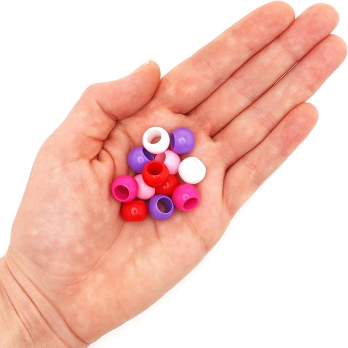 300 pink and red acrylic large hole beads for crafts and for hair 10mm x 12mm acrylic barrel beads with 5.7mm large hole, valentine's day assortment