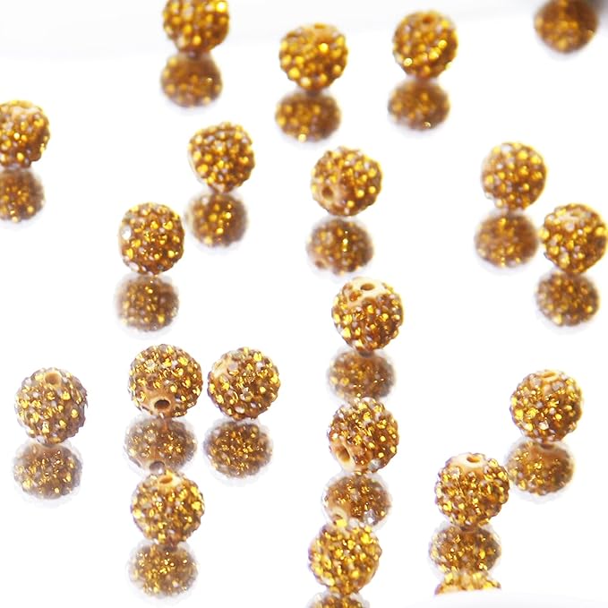 150 Pcs 10mm Rhinestone Beads for Jewelry Making, Orange Yellow Shiny Round Shamballa Disco Baseball Necklace Beads Sparkle Crystal Clay Pave Rhinestones Bead for DIY Bracelet Earring Making Supplies