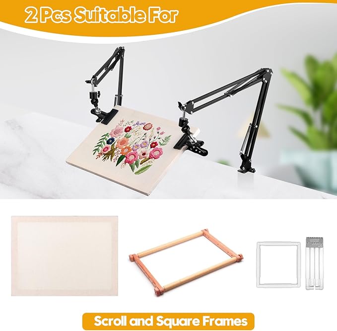 2 sets adjustable embroidery hoop stand,cross stitch hoop holder with 360° rotation,3-in-1 hoop/tablet/phone stand hand free,needlepoint hoop stand,cross stitch stand suitable for embroidery hoops