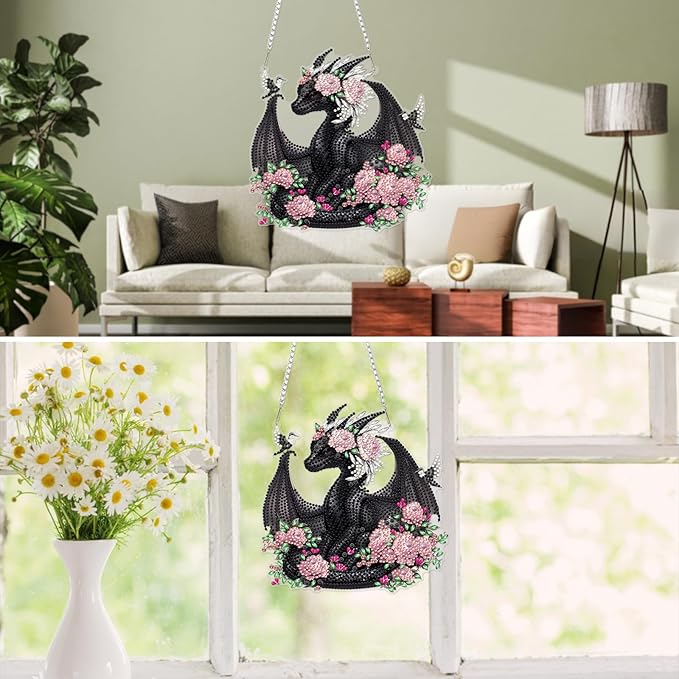 MXJSUA Rose Dragon Diamond Art Hanging Kits for Adults Beginners, DIY Acrylic Special Shaped Crystal Diamond Gem Drills Pendant Art Painting Ornament for Home Wall Decor Gift