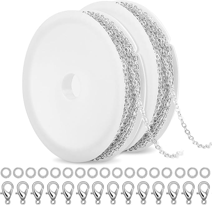 SANNIX 20 Feet Chains for Jewelry Making, Necklace Chains with Lobster Clasps and Jump Rings 1.8 mm DIY Link Chain for Necklace Earring Bracelet Making Supplies, Silver