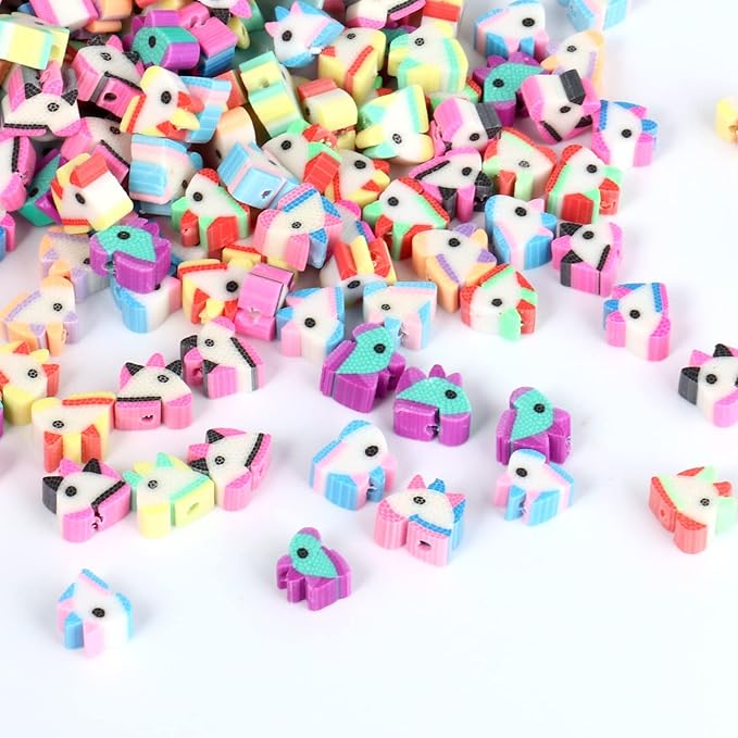200PCS Colorful Unicorn Polymer Clay Beads 10mm Mixed Handmade Polymer Clay Spacer Beads Kit Bulk for Jewelry Making DIY Bracelet Necklace