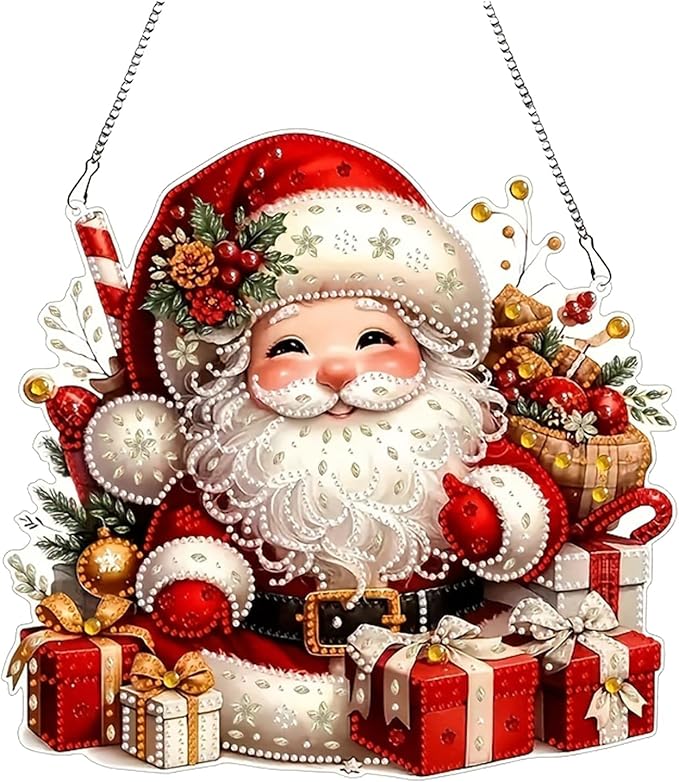 Diamond Art Hanging Kits for Adult, Christmas Diamond Art Crafts Decor, 5D DIY Acrylic Painting Ornaments, Window Pendants Wall Hanging Kits for Home Garden (Grandpa)