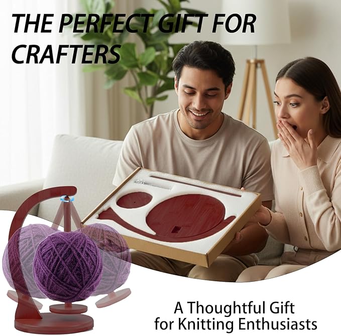 Yarn Holder for Crocheting and Knitting, Wooden Yarn Spinner with Magnetic Rotating Mechanism,Gift for Crocheter and Knitter（Brown）