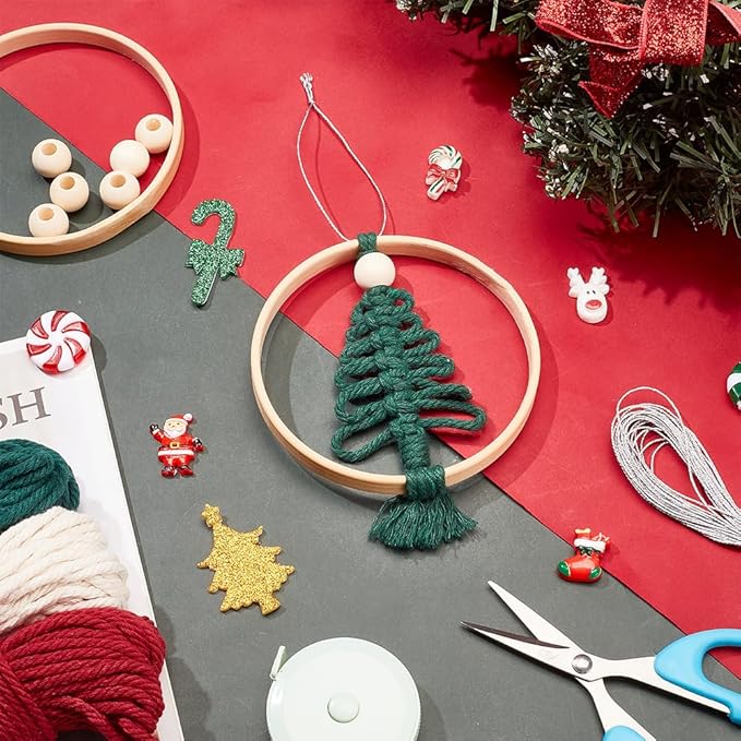 ACRNIGHEET 6 PCS Macrame Kit for Adults Beginners Boho Wall Hanging Decor for Christmas Tree with Instruction Handmade Xmas Tree Home Decoration Kit for Holiday Wall Hanging