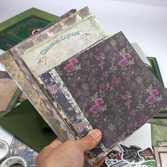 Diuhofart Vintage Scrapbooking Supplies Kit, 185pcs Junk Journal Kit with Scrapbook Paper Sticker Aesthetic Notebook Scrapbook Kit, Art Craft DIY Gift for Adult Women