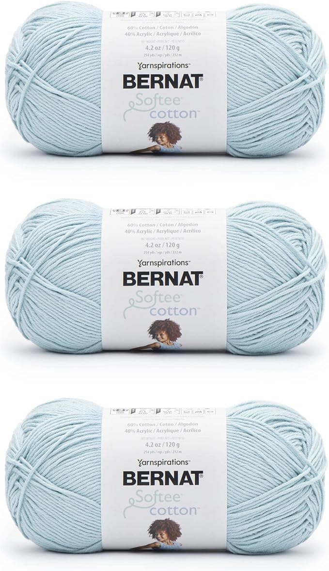 Bernat Softee Cotton Dusk Sky Yarn - 3 Pack of 120g/4.25oz - Nylon - 3 DK (Light) - 254 Yards - Knitting, Crocheting & Crafts