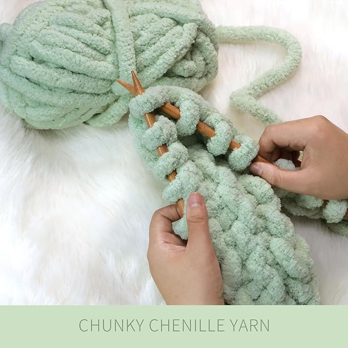 Grey Green Chunky Chenille Yarn for Crocheting Bulky Thick Fluffy Yarn for Knitting,Super Bulky Hand Blanket, Soft Plush Yarn Crochet Carpet/Scarf/Cushion/ 8 Jumbo Pack(63.76oz/197.68yd