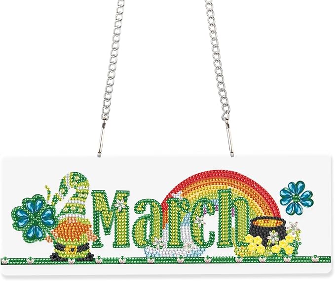 Diamond Painting Kits Hanging Pendants, DIY Wreath Crystal Rhinestone Wreath Kits, Colored Imitation Art Point Crystal Diamond Art Window Pendants Home Garden Wall Door Birthday Festival Gifts (March)