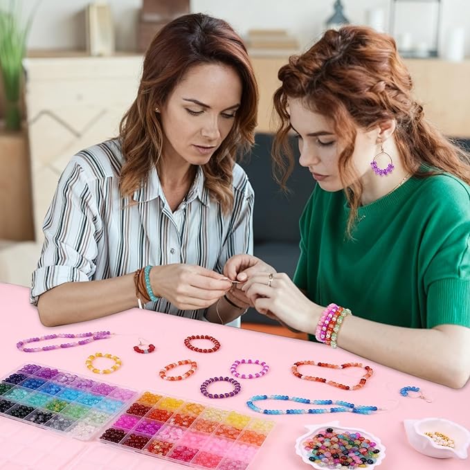 1200PCS Abacus Glass Beads for Jewelry Making, 48 Colors Gemstone Rondelle Beads for Bracelets Making Kit, Crystal Bead for Necklace DIY Crafts, 5x8mm, Solid, Crackle, Gradient Colors
