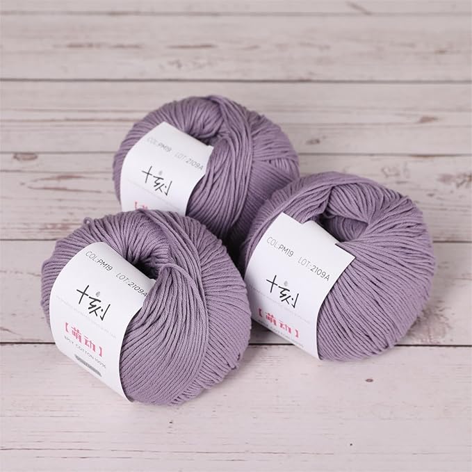 Fine Weight Knitted and Crocheted Cotton Yarn, 100% Long Staple Cotton Yarn, Baby Sports, 2 Packages of 100g/3.52oz (Per Skein 50g/162yards)-Twilight Purple