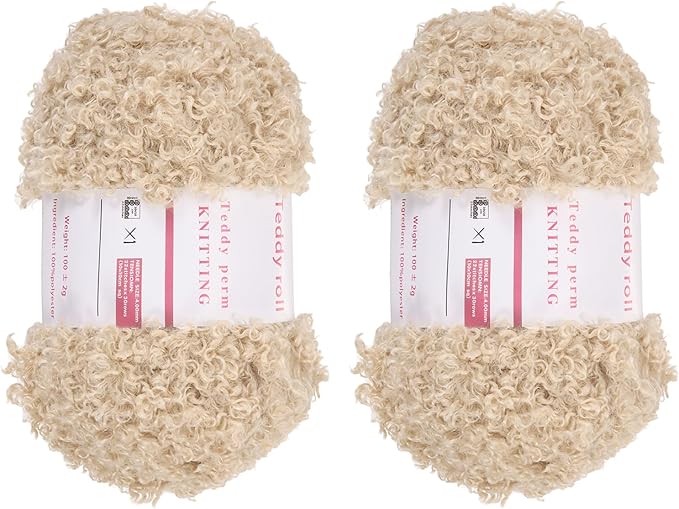 MECCANIXITY 2 Skeins Fur Yarn Soft Fluffy Chunky Yarn Fuzzy Eyelash Yarn Light Brown for Crocheting Knit Clothes Bag - 55Yard/50m, 3.5ozx2