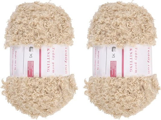 MECCANIXITY 2 Skeins Fur Yarn Soft Fluffy Chunky Yarn Fuzzy Eyelash Yarn Light Brown for Crocheting Knit Clothes Bag - 55Yard/50m, 3.5ozx2